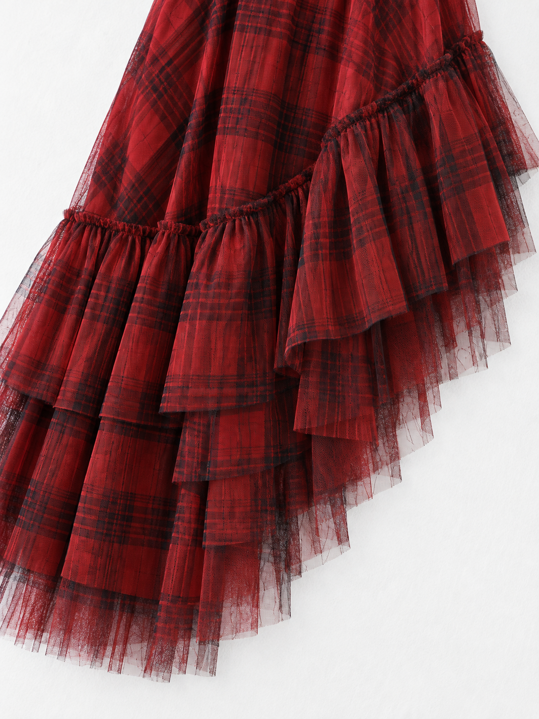 Plaid Mesh Cascade Skirt · detail-2