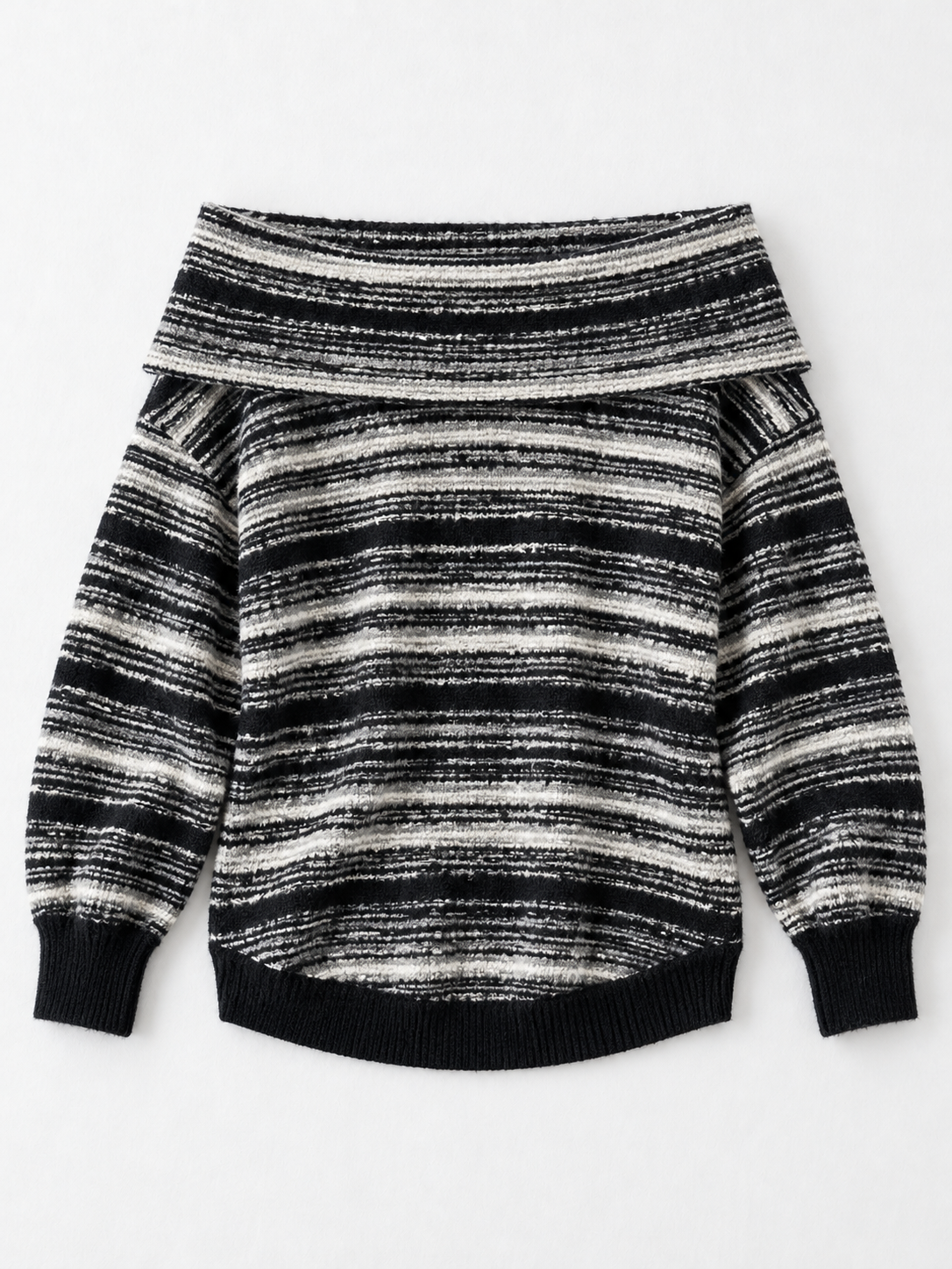 Foldover Stripe Knit Sweater · flat-front