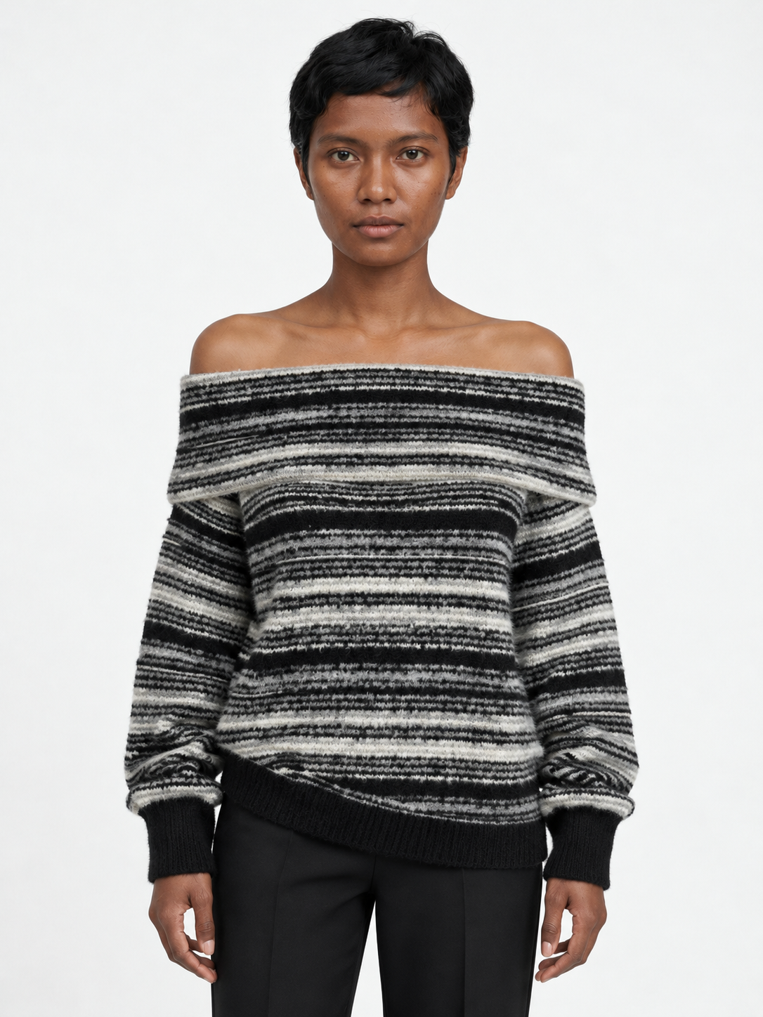 Foldover Stripe Knit Sweater · model-front