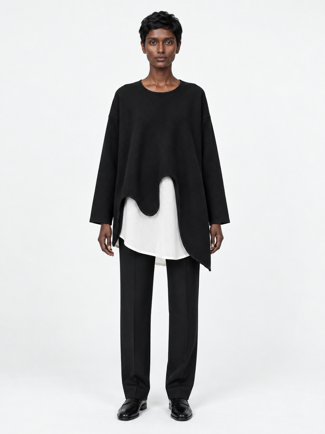 Wave-Hem Long-Sleeve Top · model-front