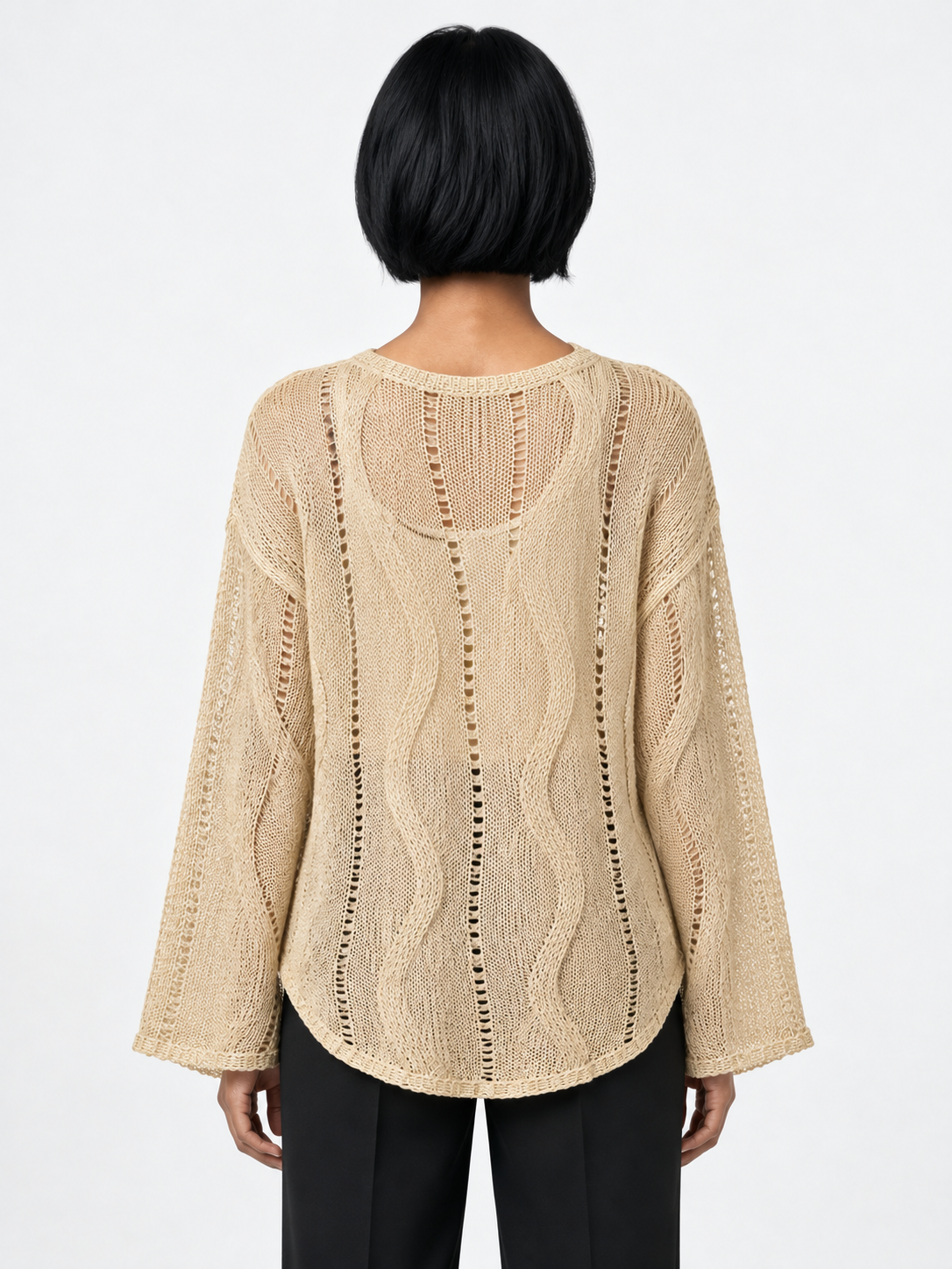 Openwork Wave-Knit Sweater · model-back