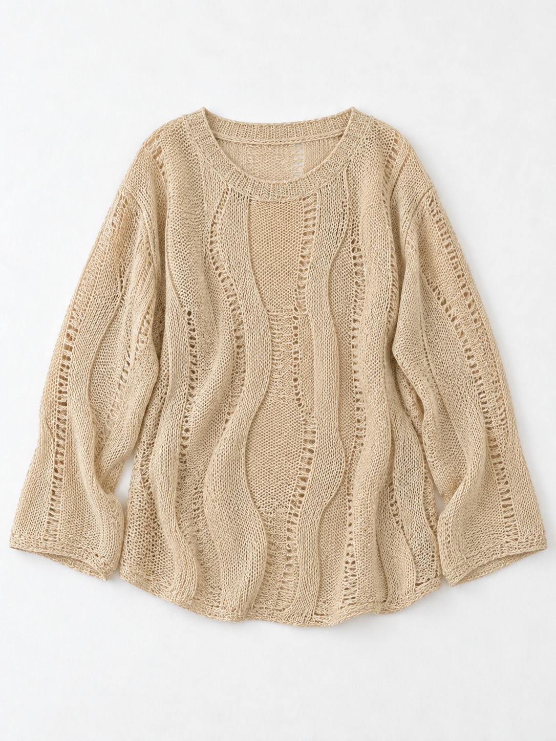 Openwork Wave-Knit Sweater · flat-front
