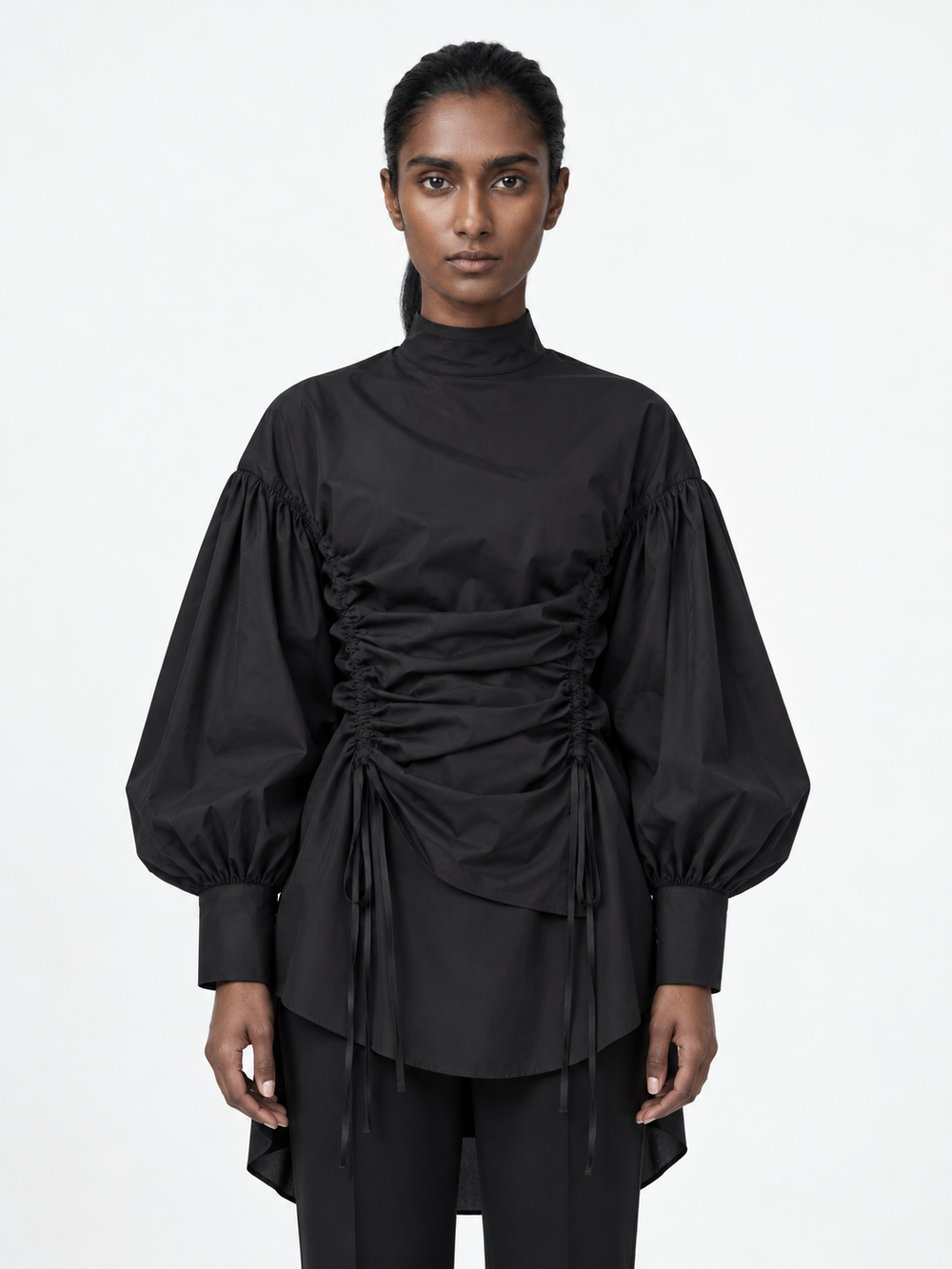 Ruched Front Balloon-Sleeve Shirt