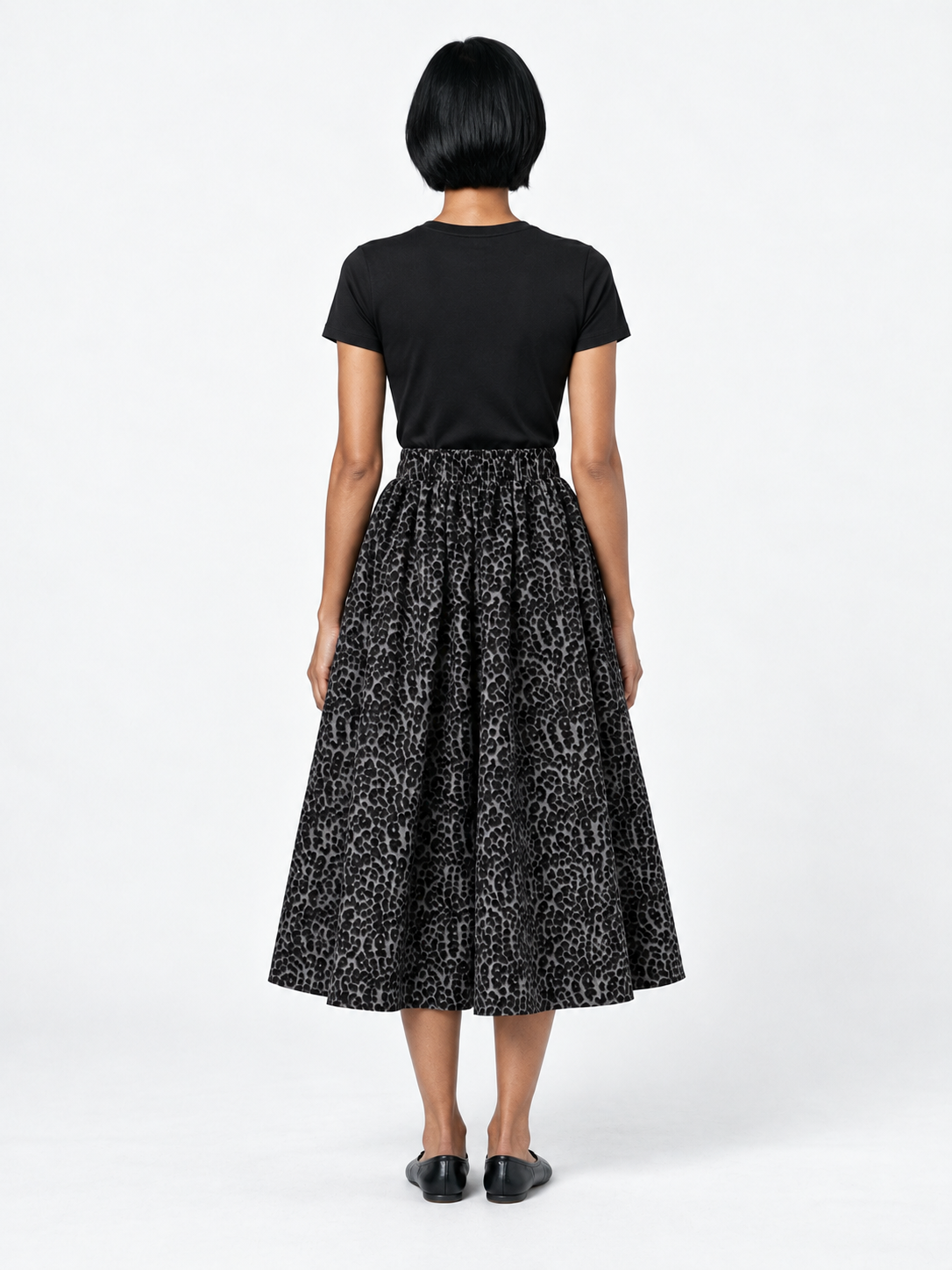 Leopard A-Line Midi Skirt · model-back