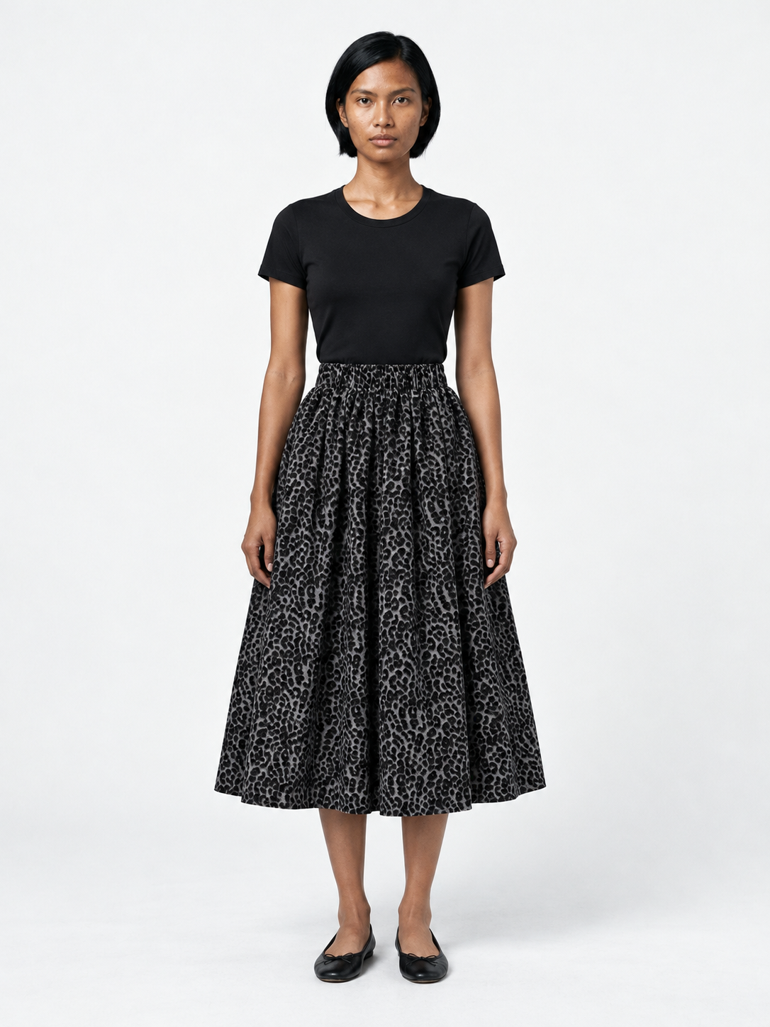Leopard A-Line Midi Skirt · model-front