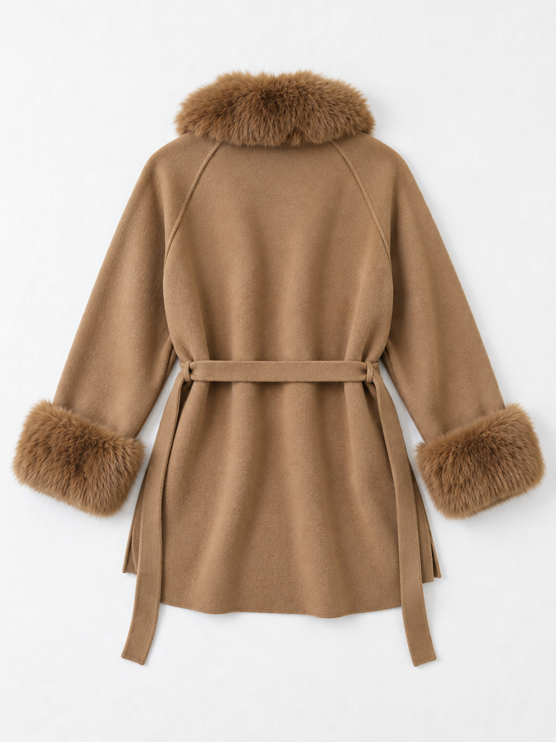 Plush-Trim Belted Cardigan · flat-back