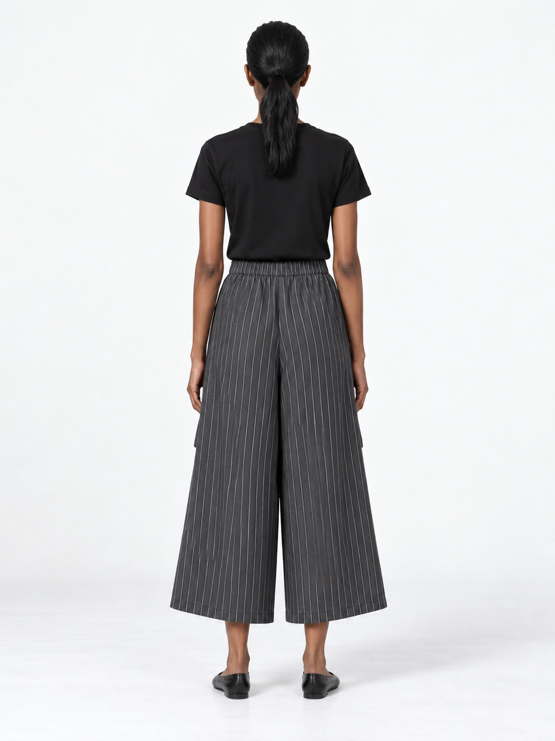 Oversized Pocket Pinstripe Culottes · model-back