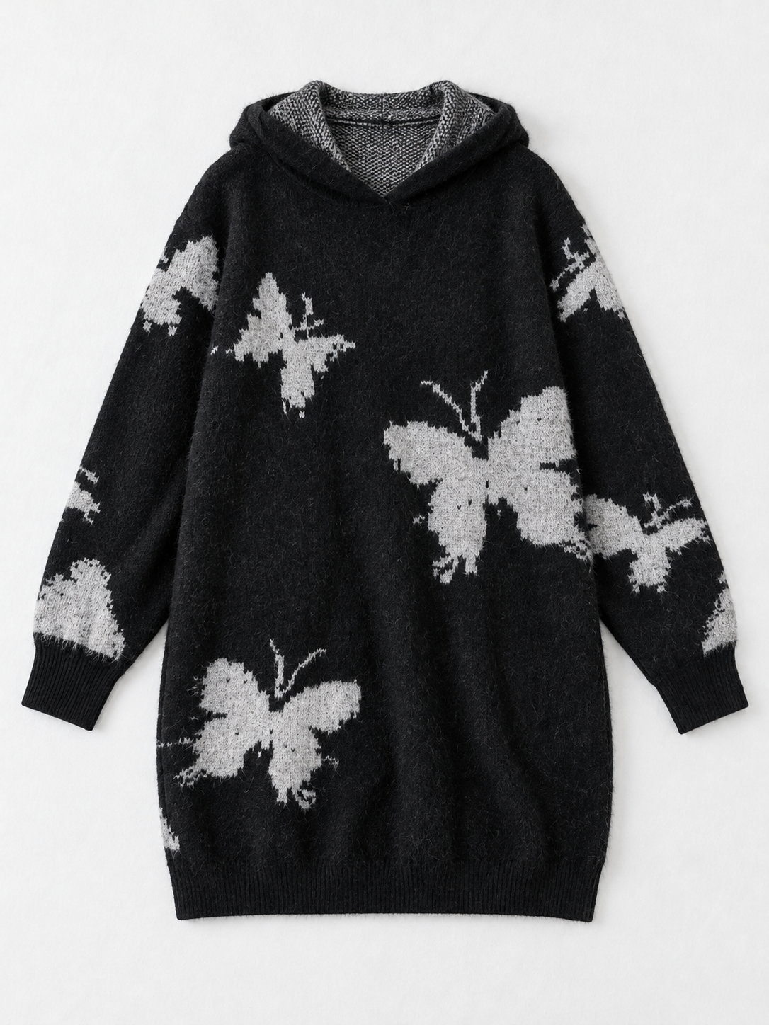 Butterfly Hooded Knit Tunic · flat-front