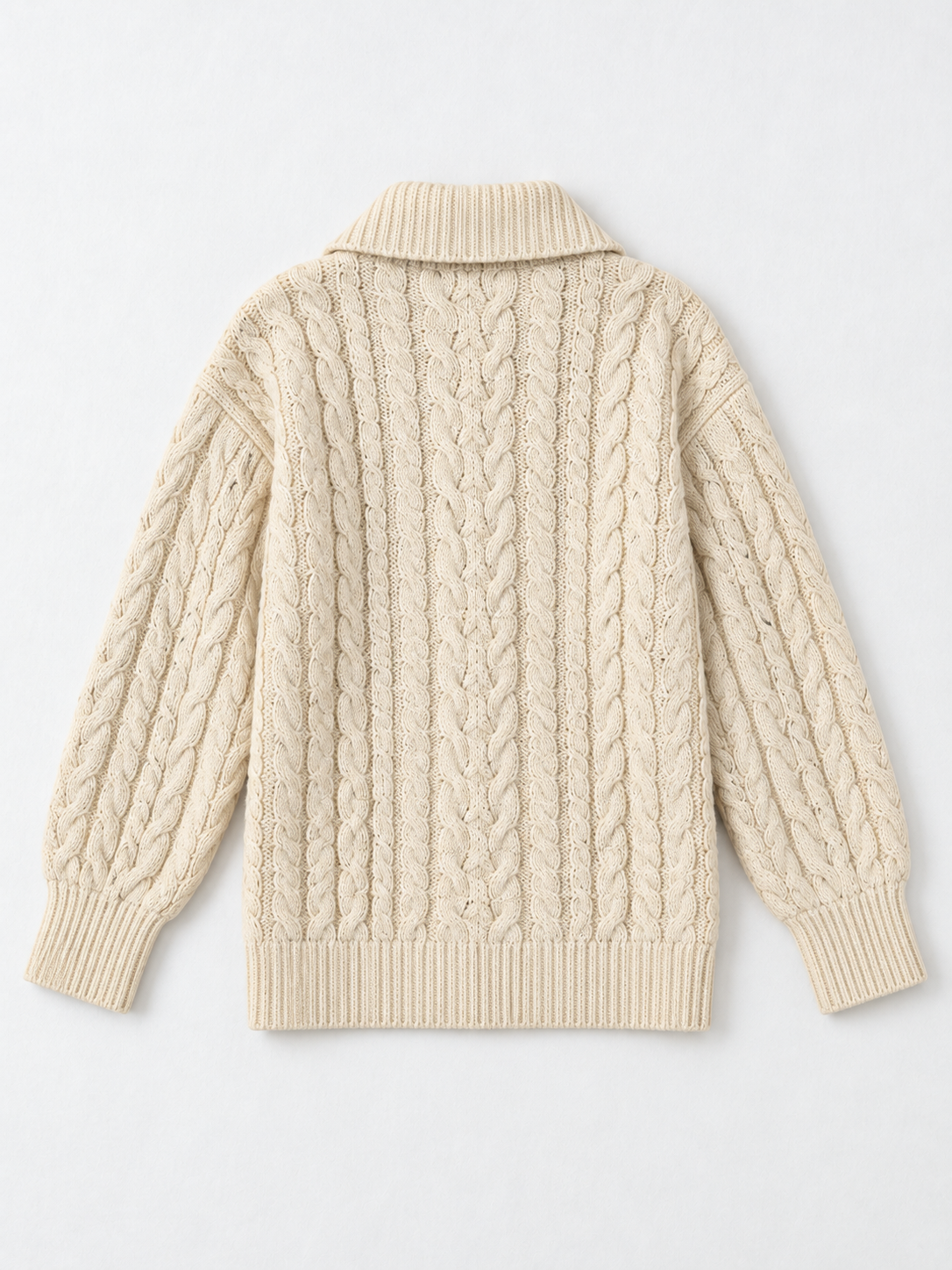 Collared Cable-Knit Cardigan · flat-back