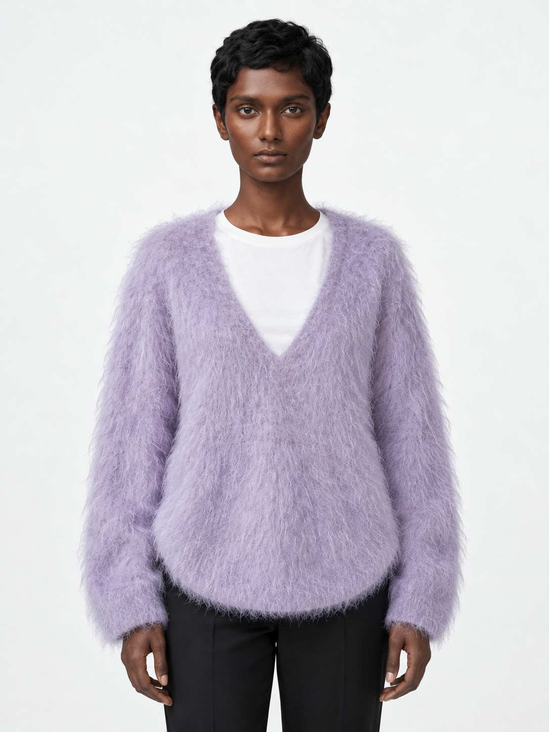 Deep V-Neck Textured Sweater · model-front