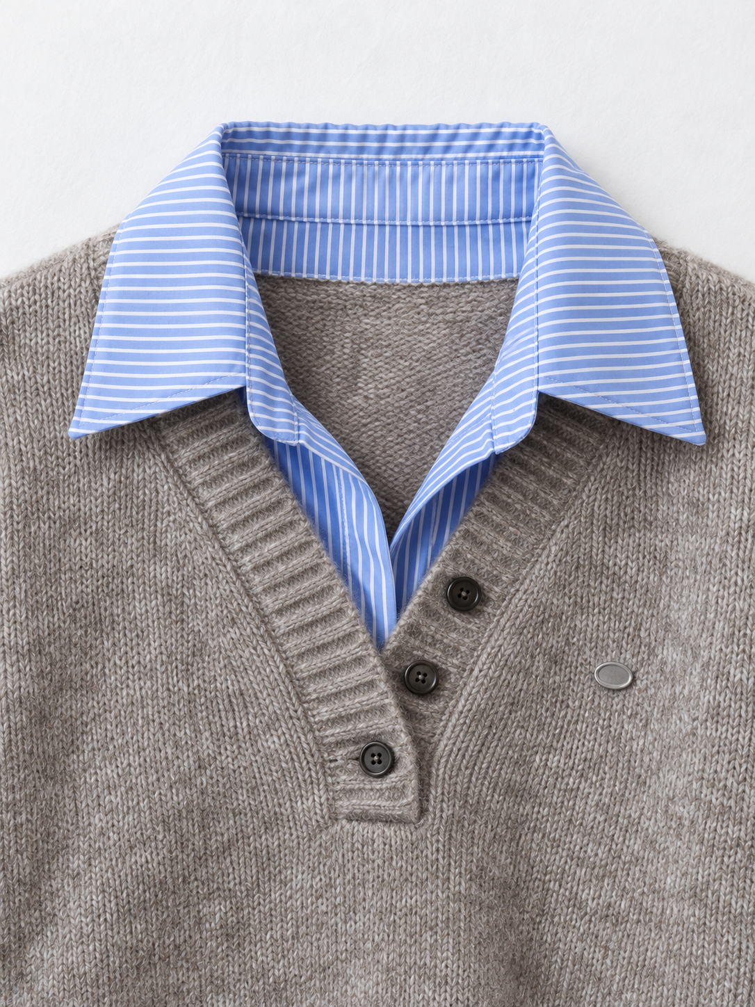 Stripe-Trim Collared Knit Sweater · detail-1