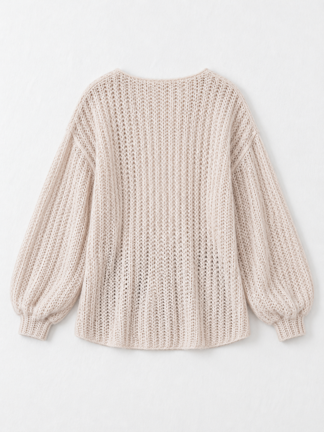 Open-Knit Lantern-Sleeve Sweater · flat-back