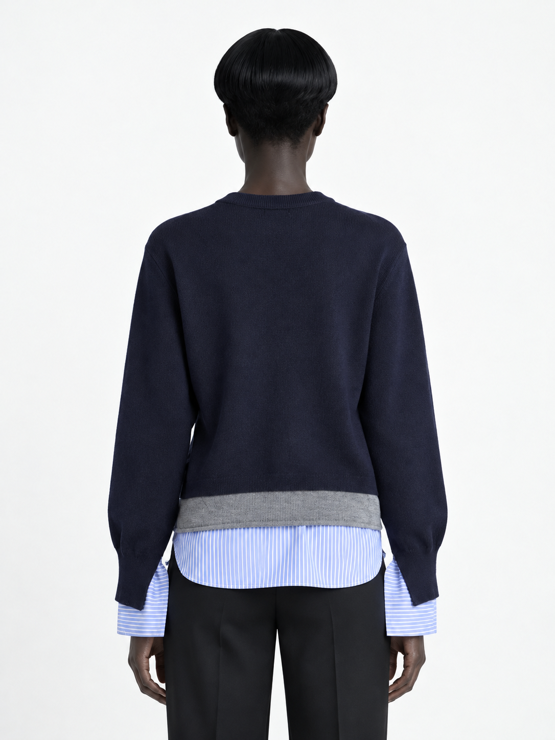 Stripe-Trim Crewneck Cardigan · model-back