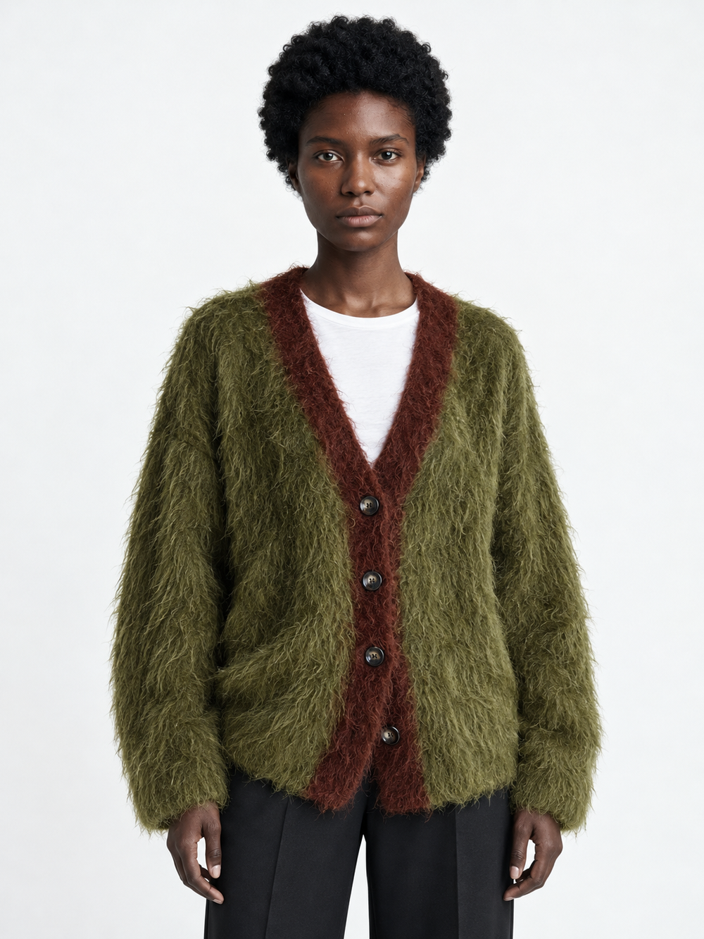 Contrast-Edge Textured Cardigan