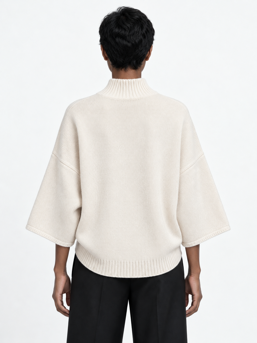 Wide-Sleeve Mock-Neck Sweater · model-back