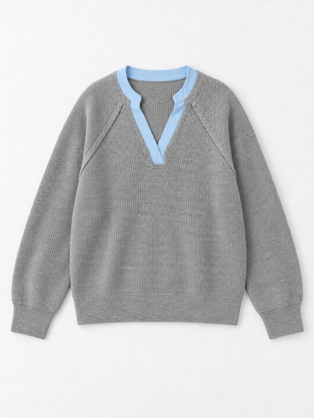 Contrast Notch-Neck Knit Sweater · flat-front