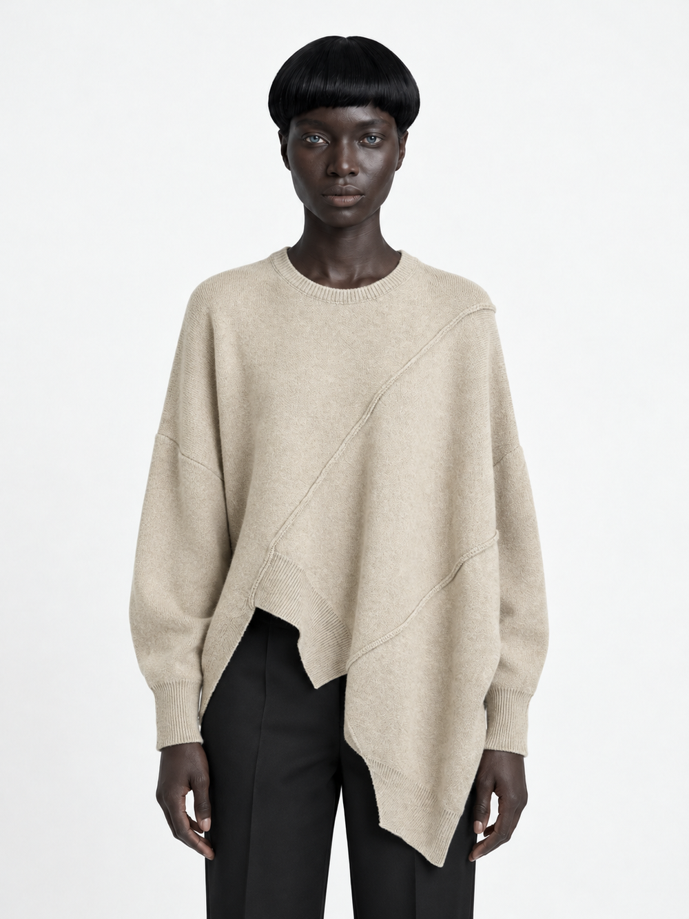 Diagonal-Seam Asymmetric Sweater