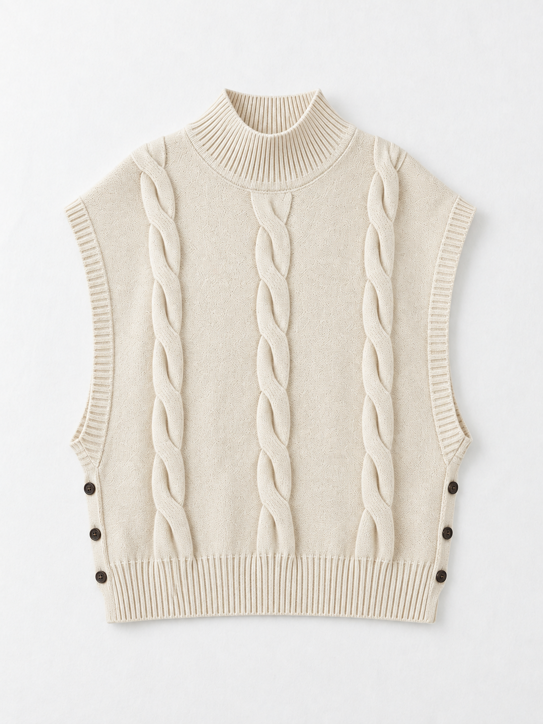 Side-Button Cable-Knit Vest · flat-front