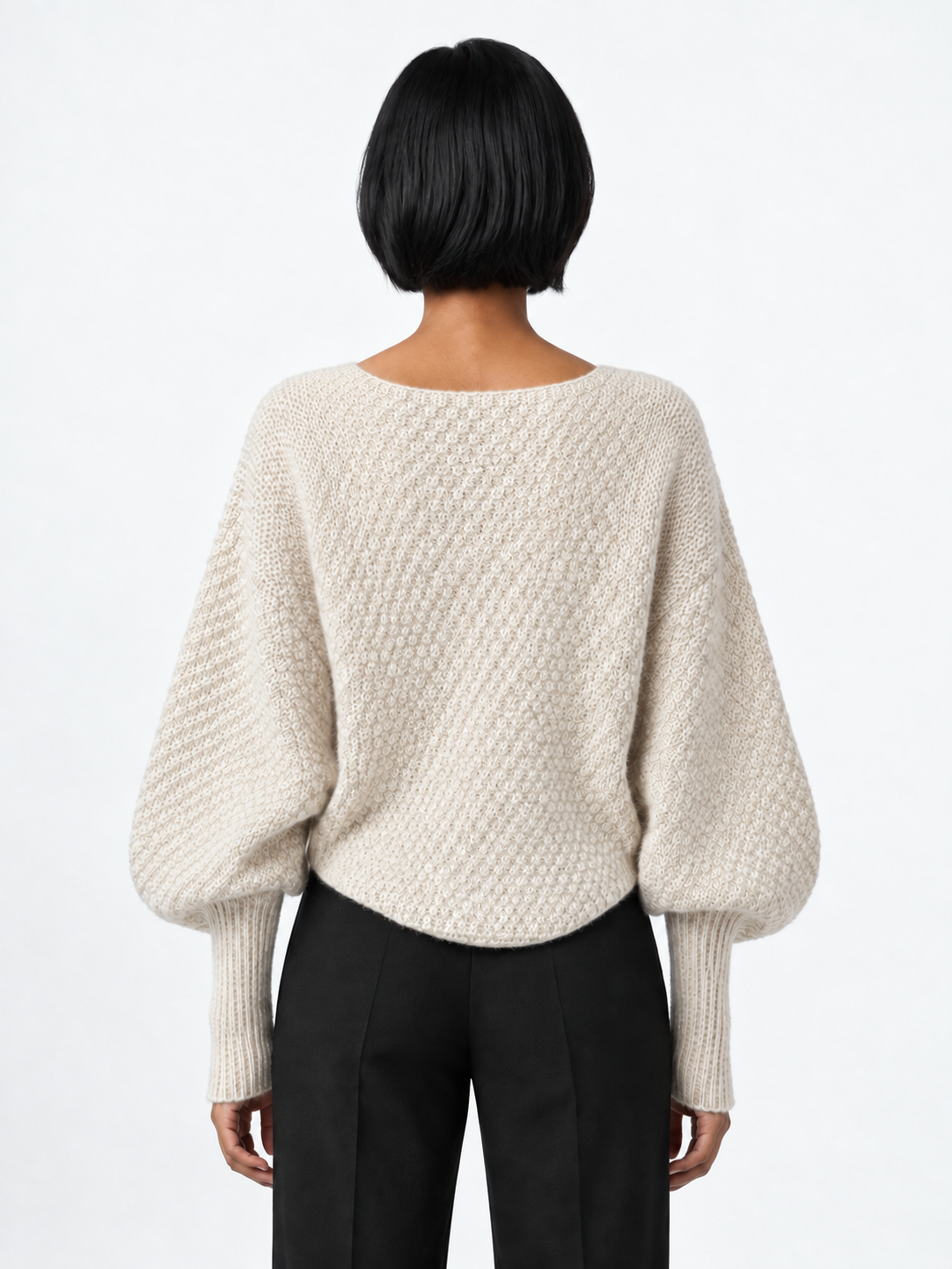 Lace-Edge Batwing Knit Cardigan · model-back