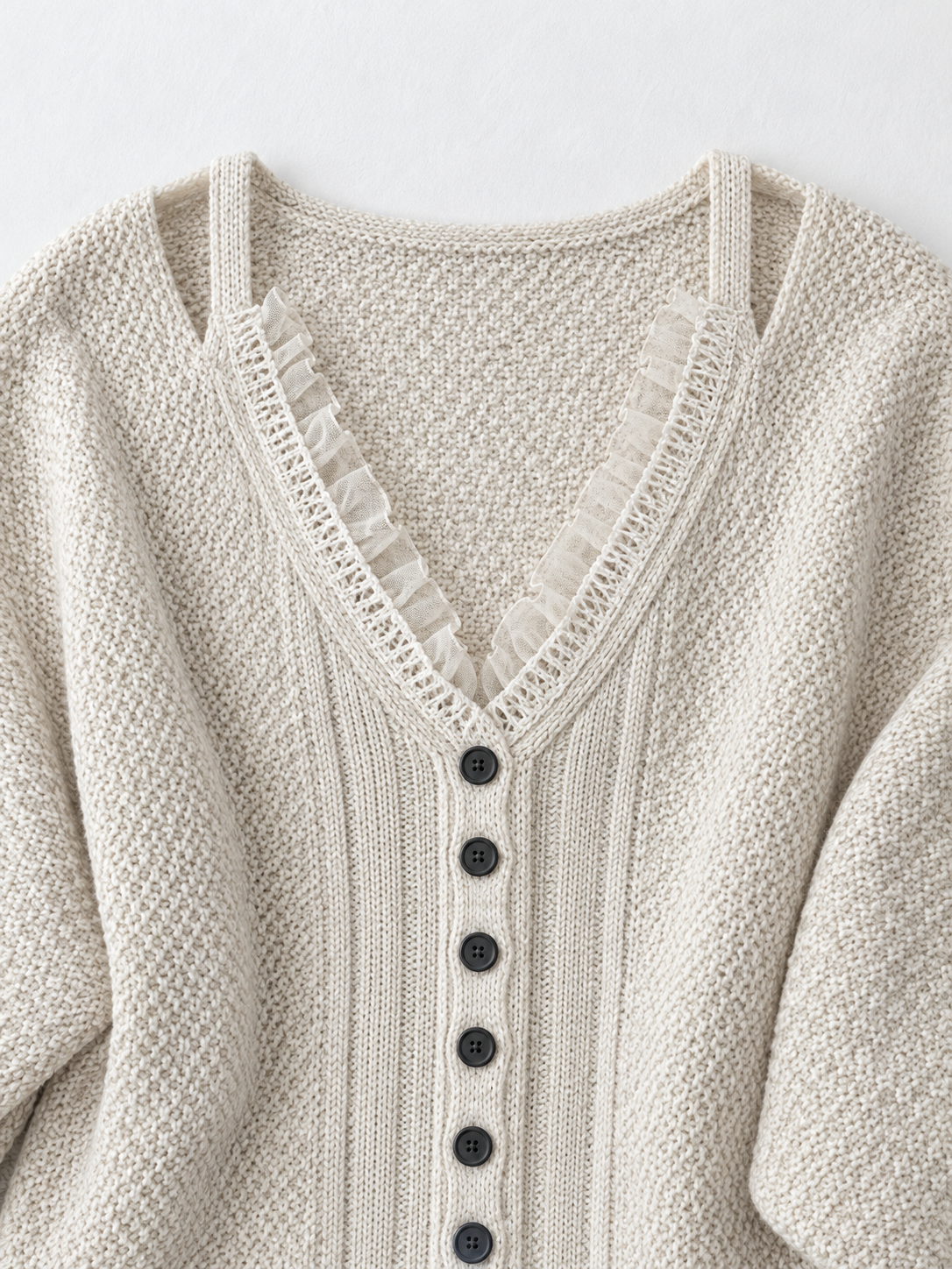Lace-Edge Batwing Knit Cardigan · detail-1