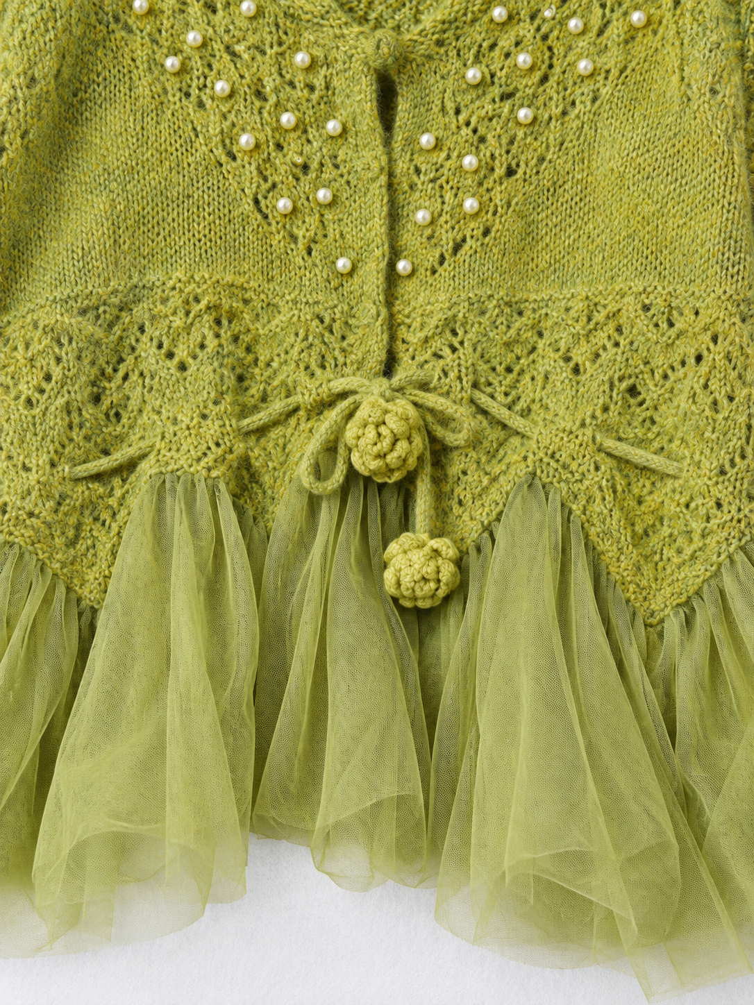 Beaded Mesh-Hem Knit Cardigan · detail-2