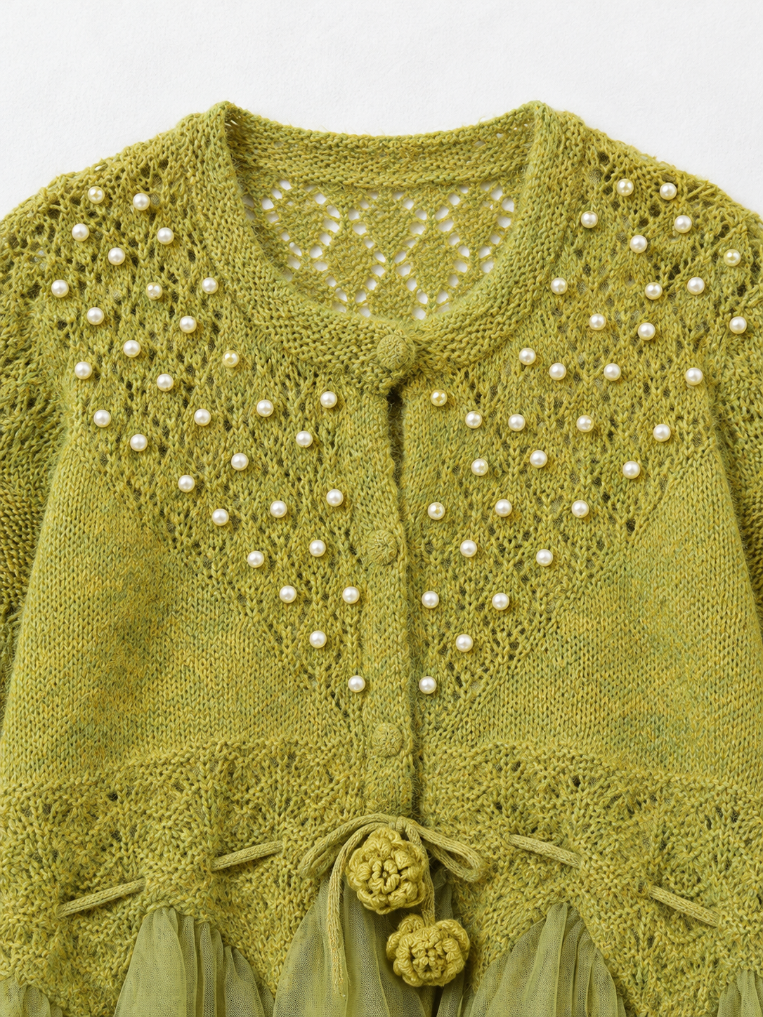 Beaded Mesh-Hem Knit Cardigan · detail-1