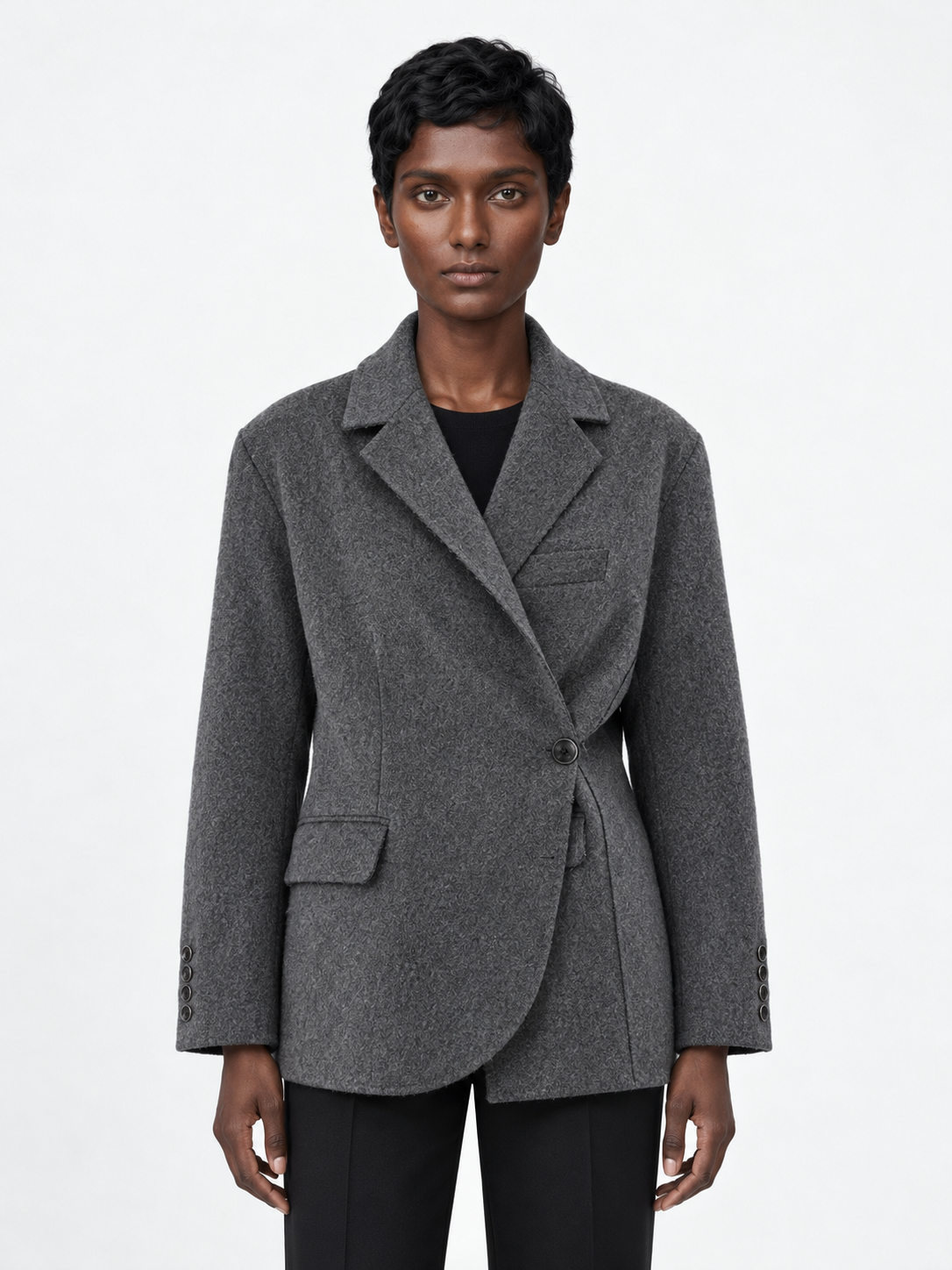 Asymmetric Wrap Coat · model-front