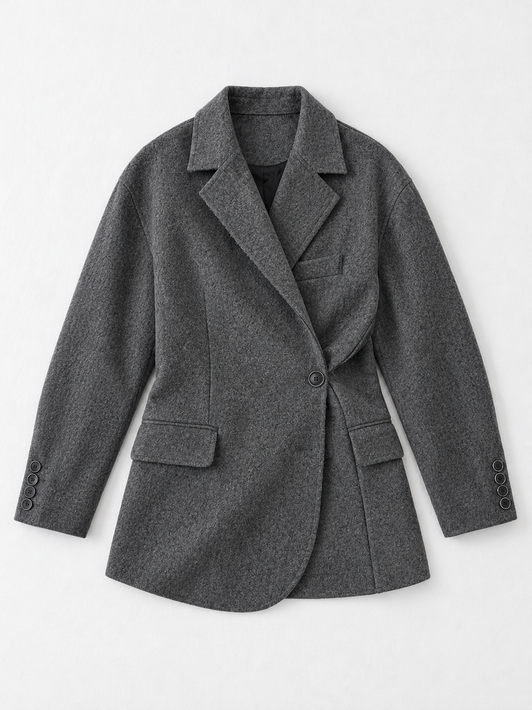 Asymmetric Wrap Coat · flat-front