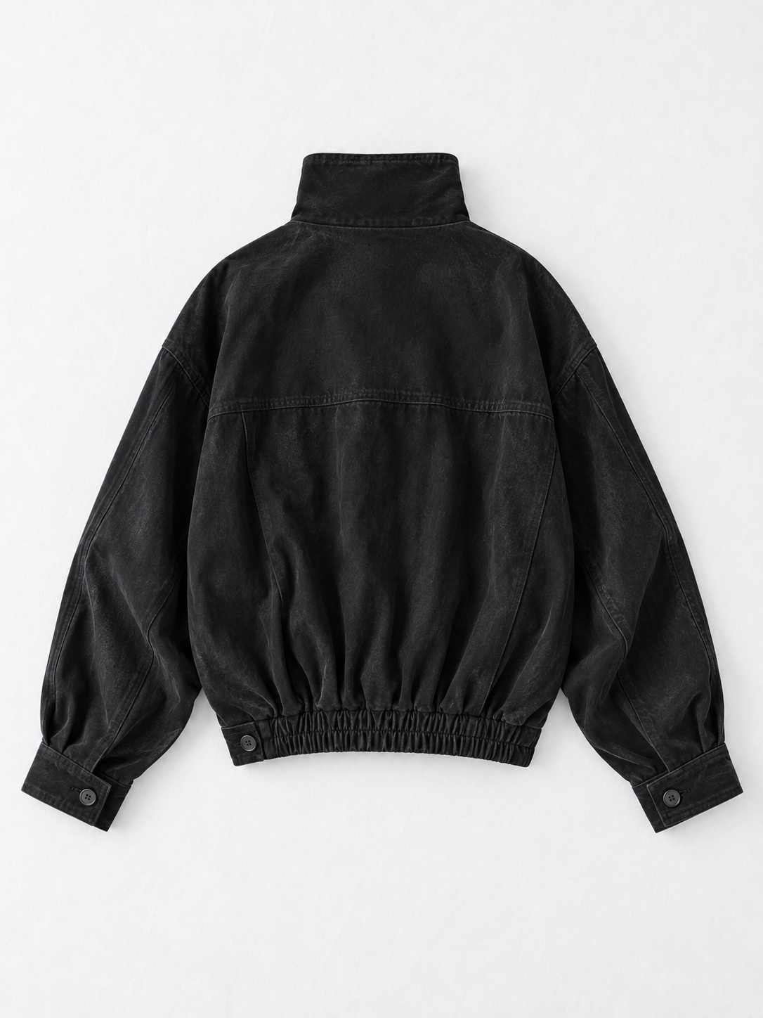 Asymmetric Stand-Collar Jacket · flat-back
