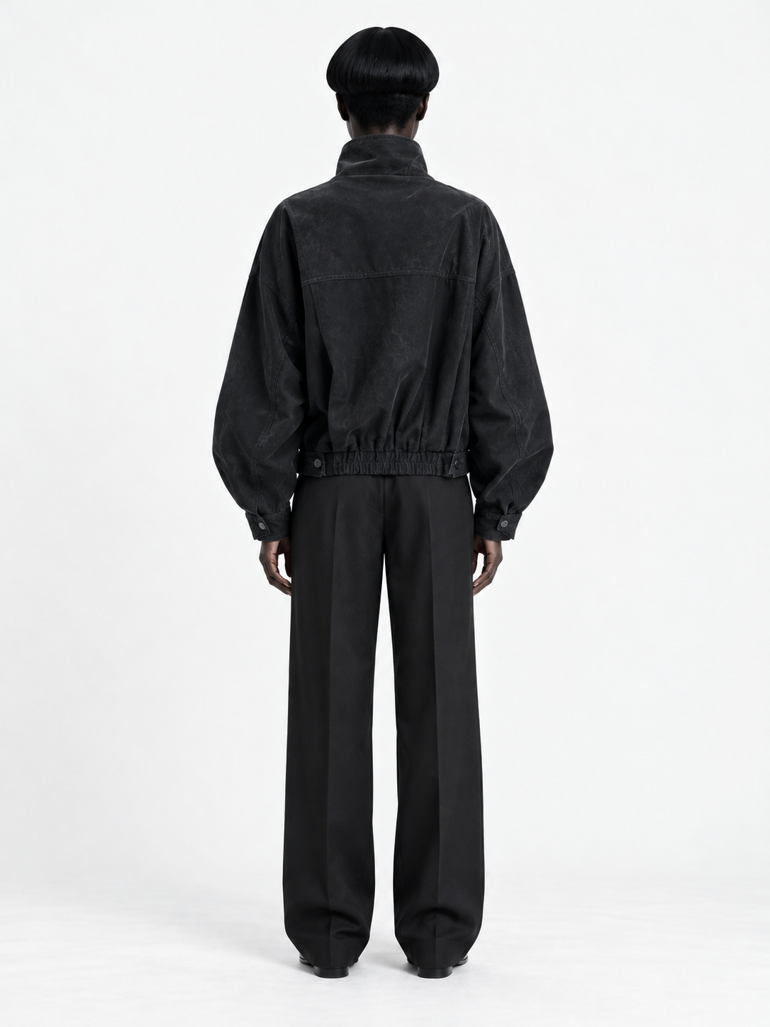 Asymmetric Stand-Collar Jacket · model-back