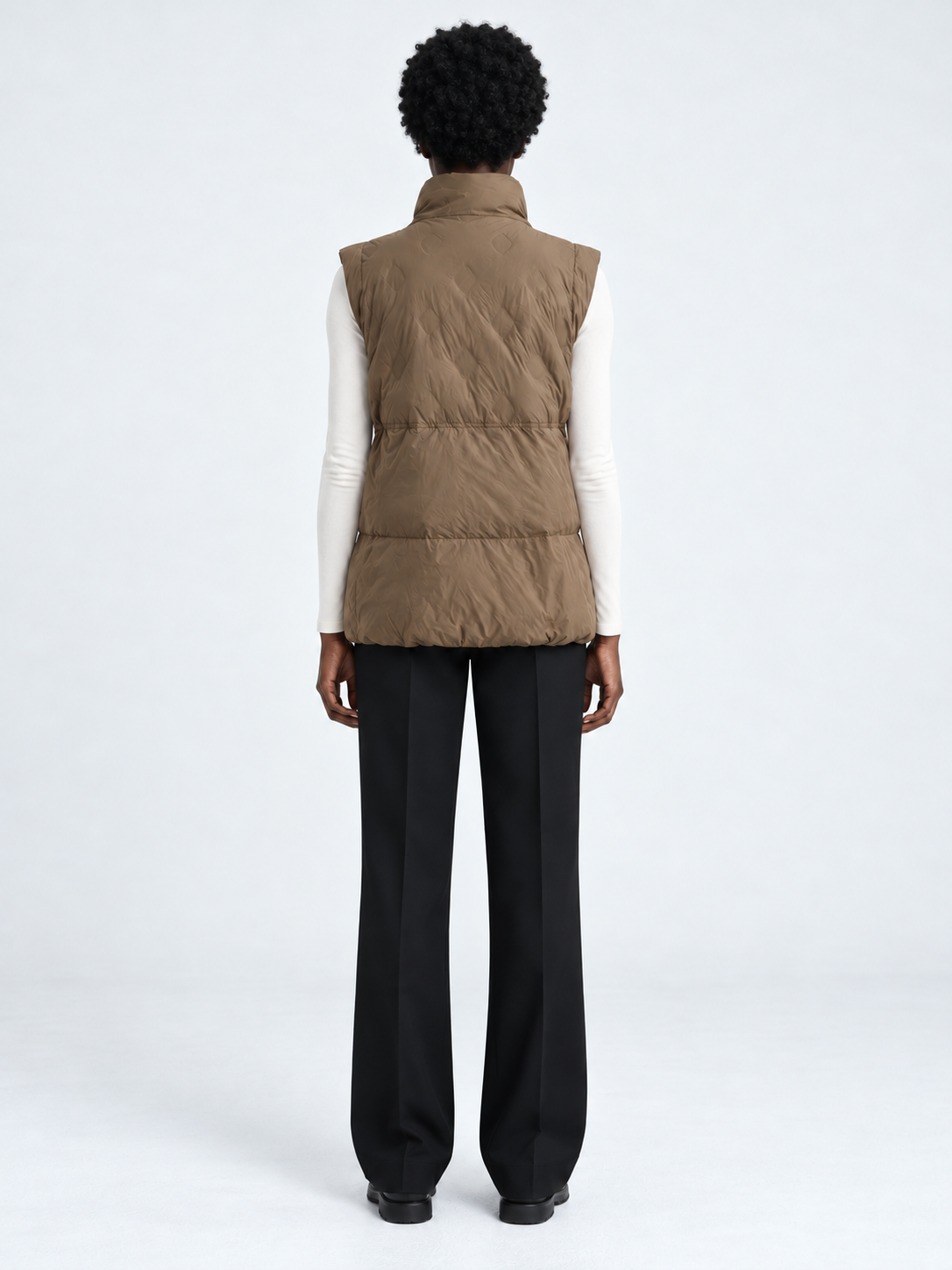 Drawstring Stand-Collar Padded Vest · model-back