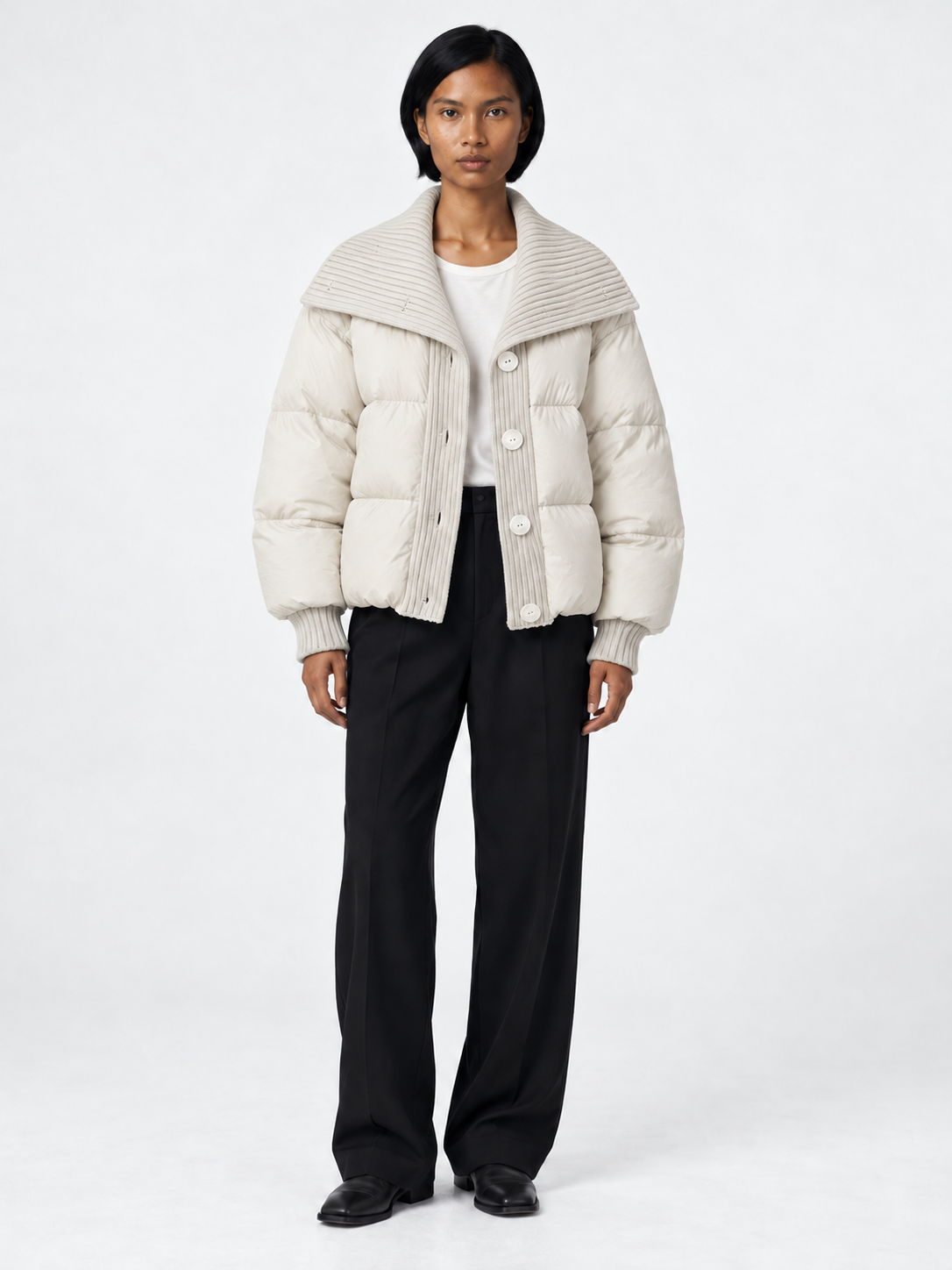 Rib-Collar Padded Jacket · model-front