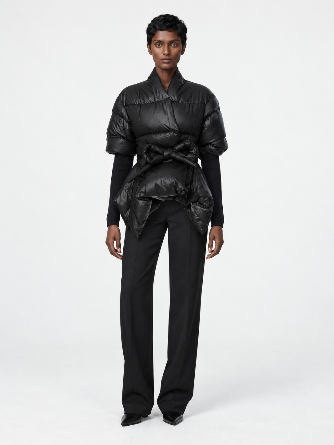 Tie-Waist Hybrid Padded Jacket · model-front