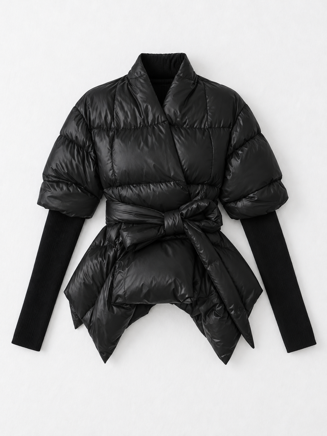 Tie-Waist Hybrid Padded Jacket · flat-front