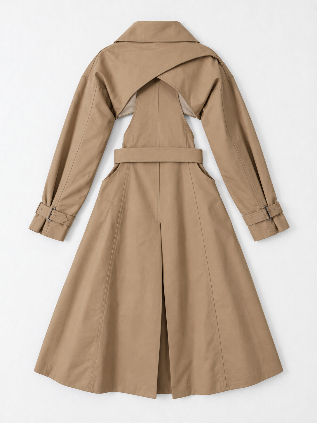 Cutout-Waist Belted Trench · flat-back