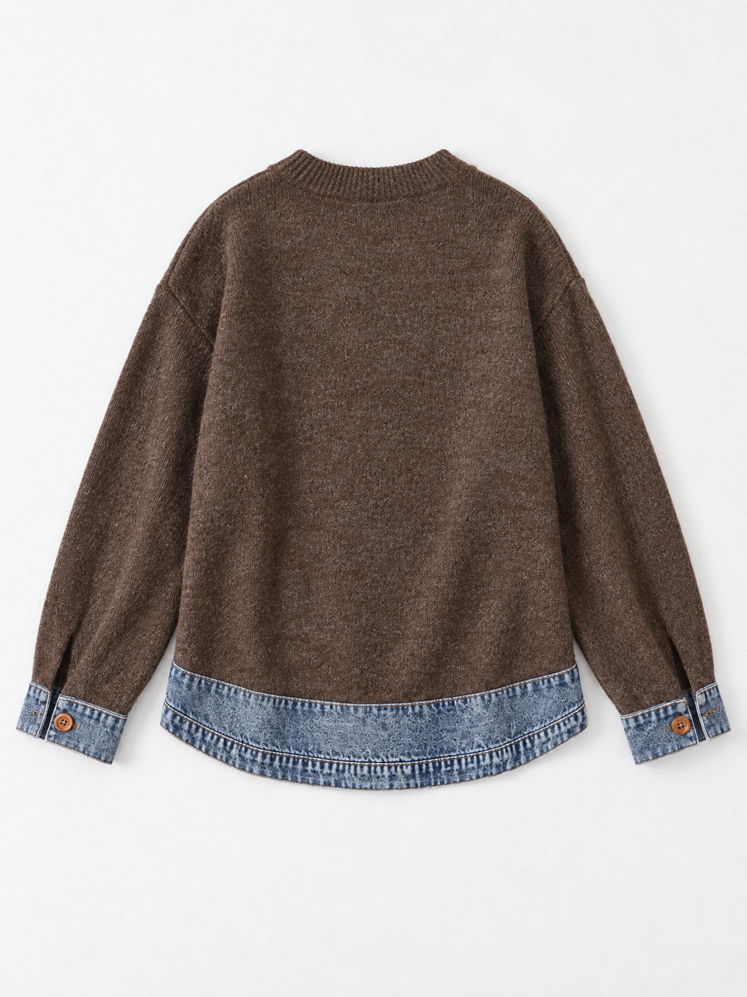 Denim-Hem Knit Sweater · flat-back