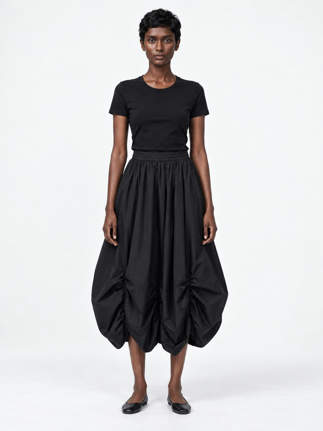Ruched Balloon Midi Skirt · model-front
