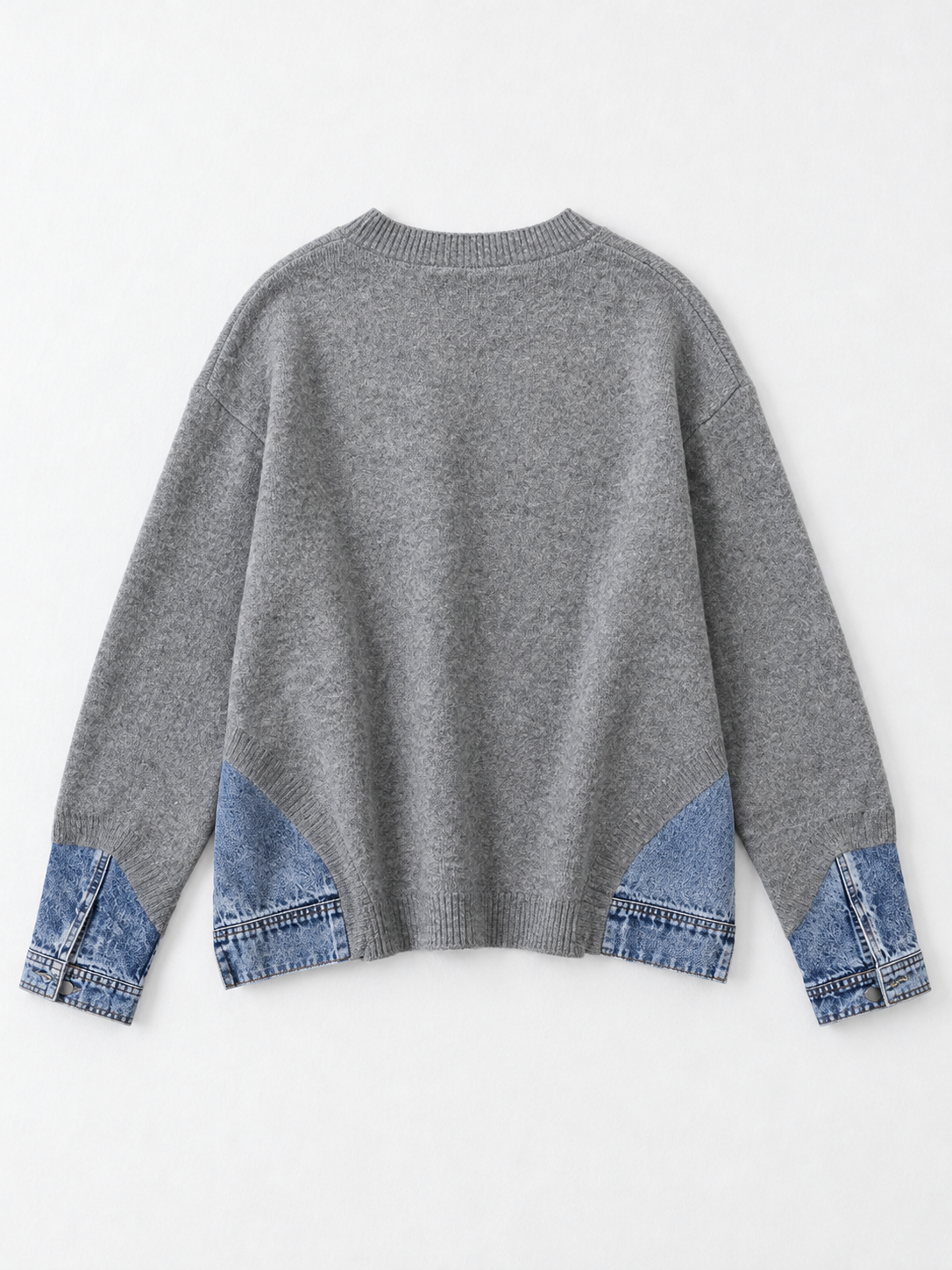 Denim-Insert Knit Sweater · flat-back