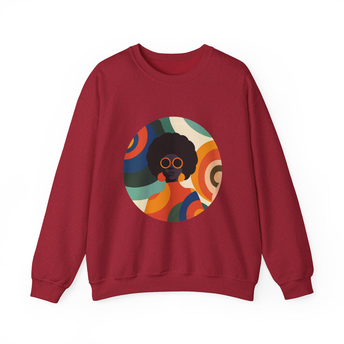 Retro Afro Circle Crewneck Sweatshirt - Colorful 70s Vibe