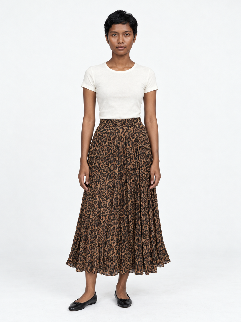Leopard Pleated Midi Skirt