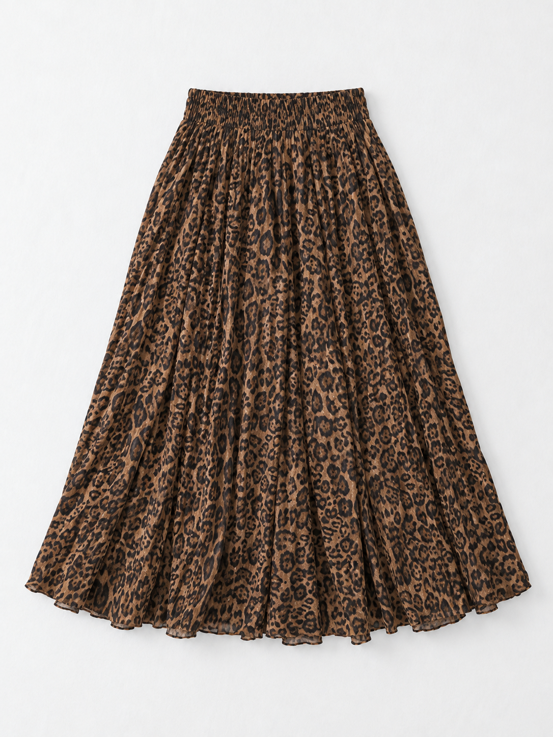 Leopard Pleated Midi Skirt · flat-front