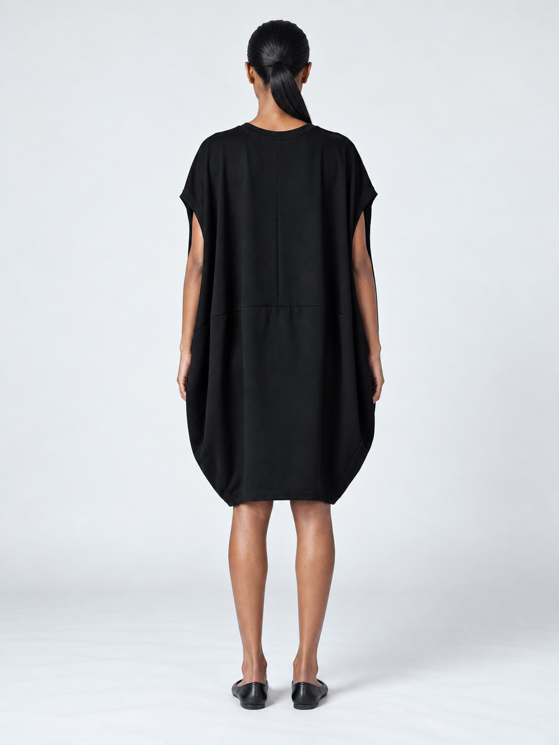 Draped Cocoon T-Shirt Dress · model-back