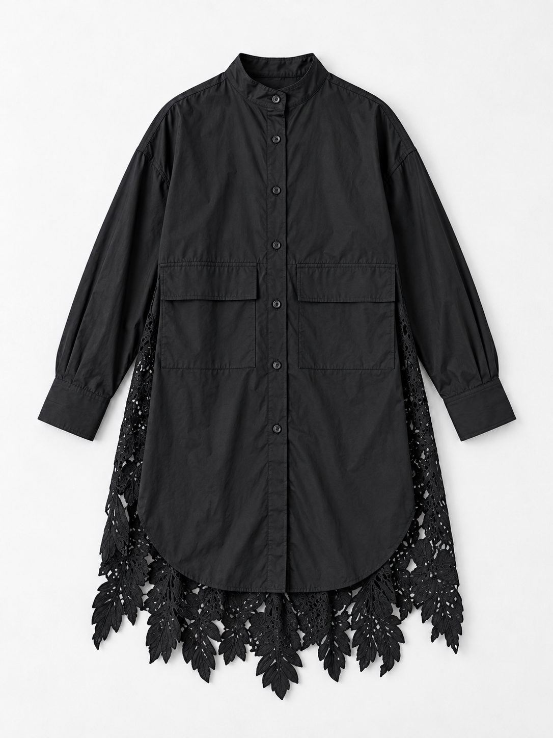 Lace-Back Longline Shirt · flat-front
