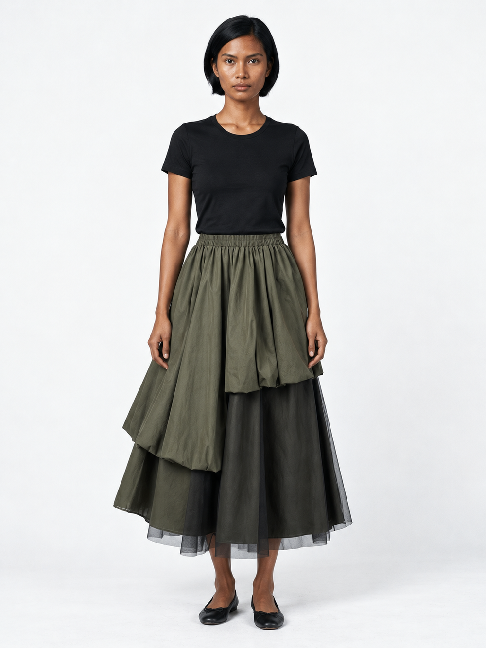 Asymmetric Layered Midi Skirt