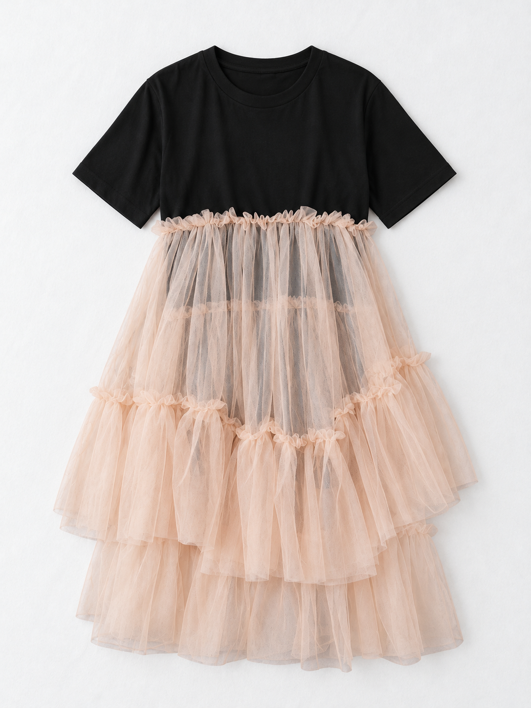 Contrast Tulle-Tier Dress · flat-front