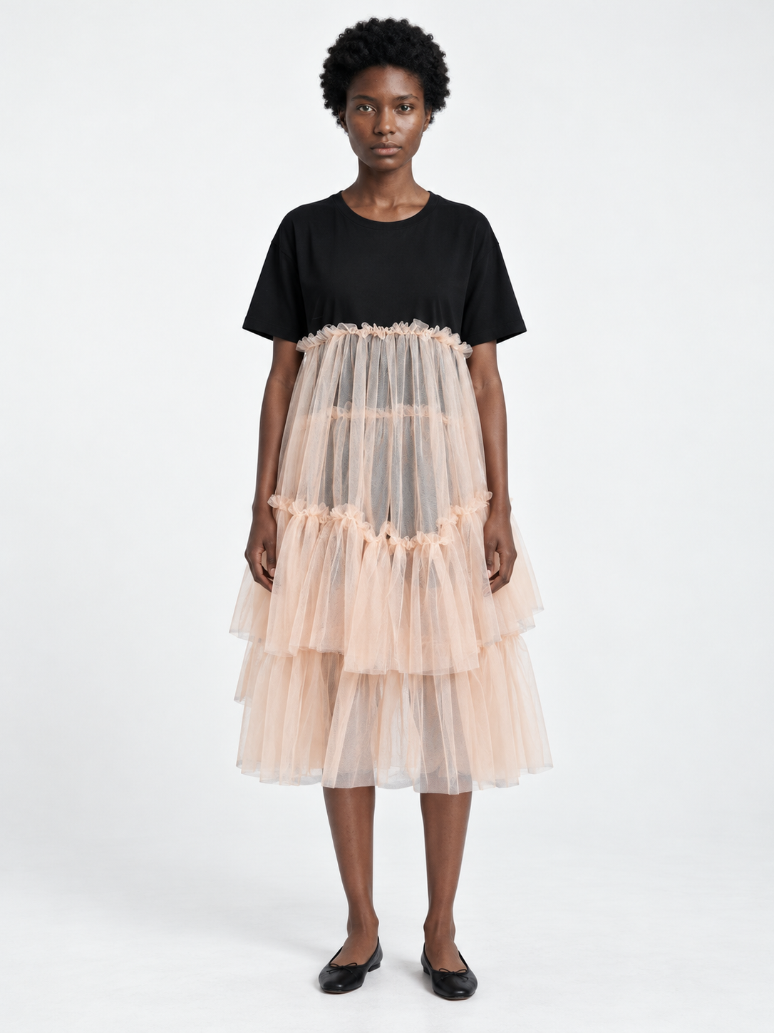 Contrast Tulle-Tier Dress · model-front