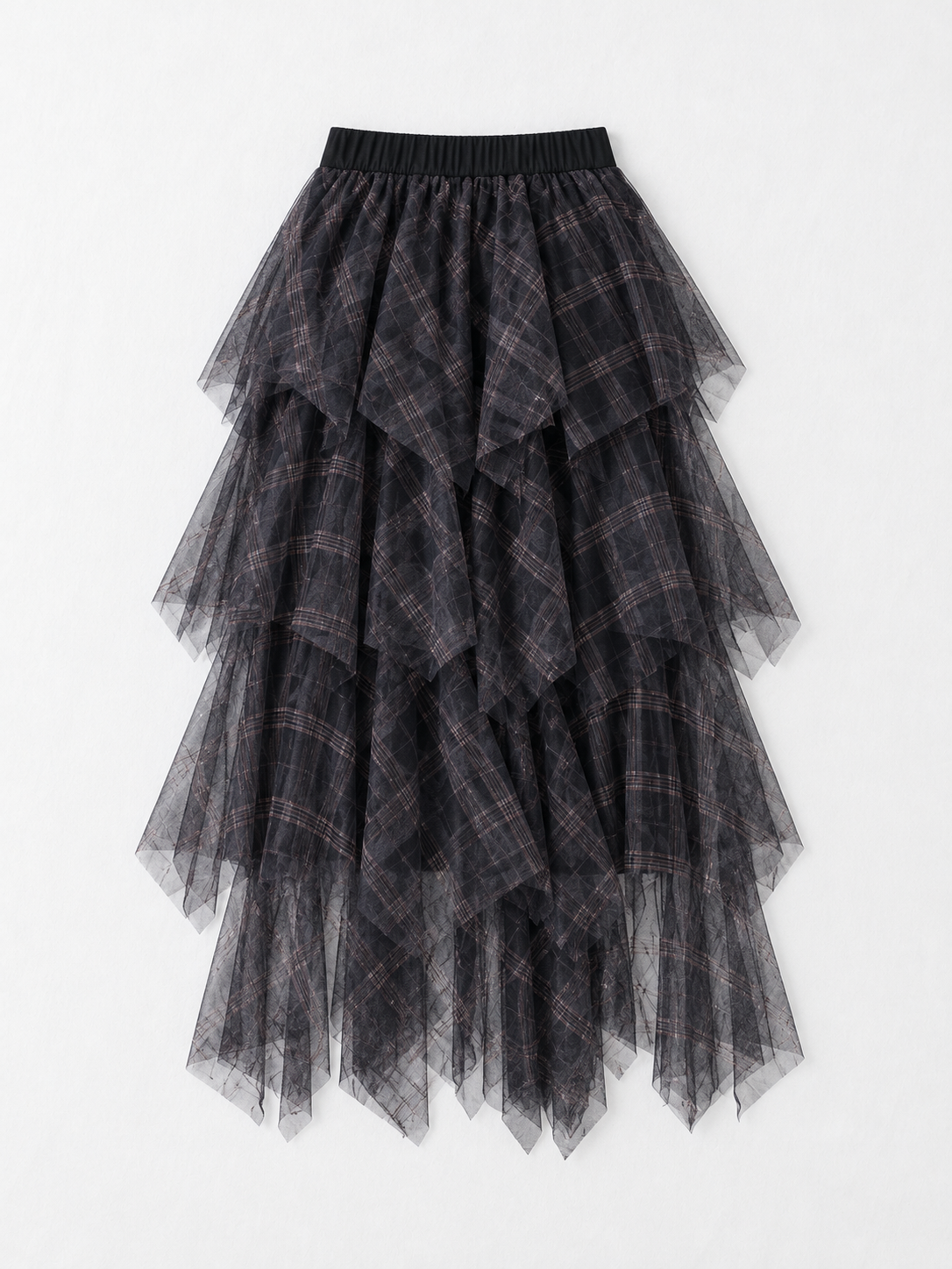 Plaid Tiered Mesh Skirt · flat-back