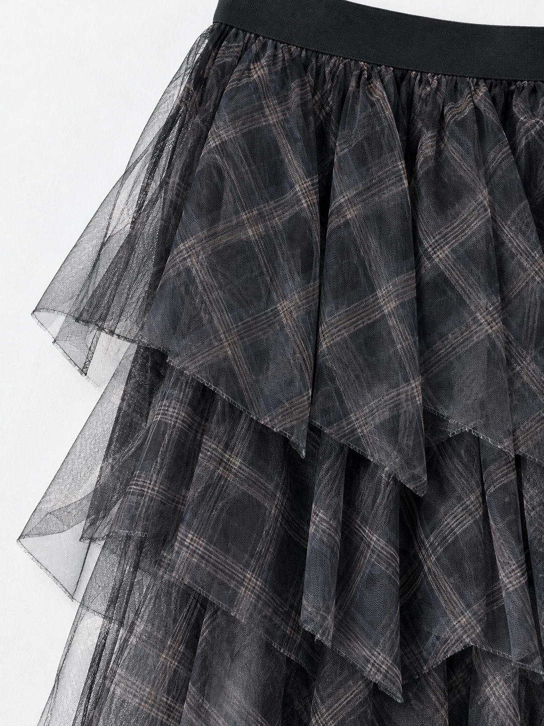 Plaid Tiered Mesh Skirt · detail-2