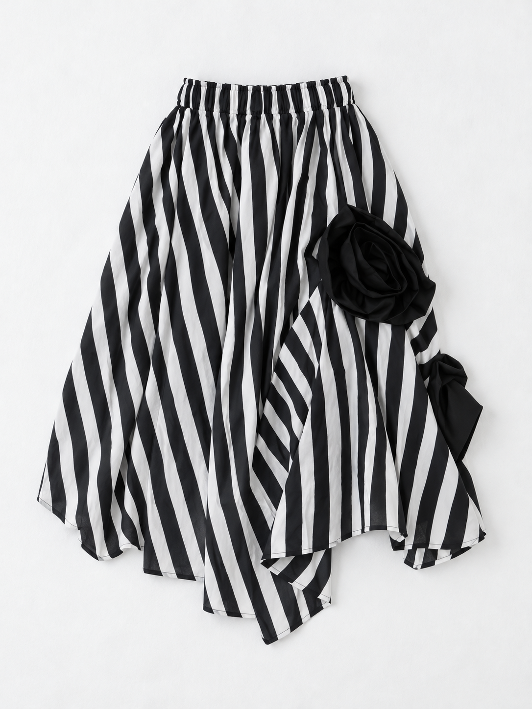 Stripe Rosette Midi Skirt · flat-front