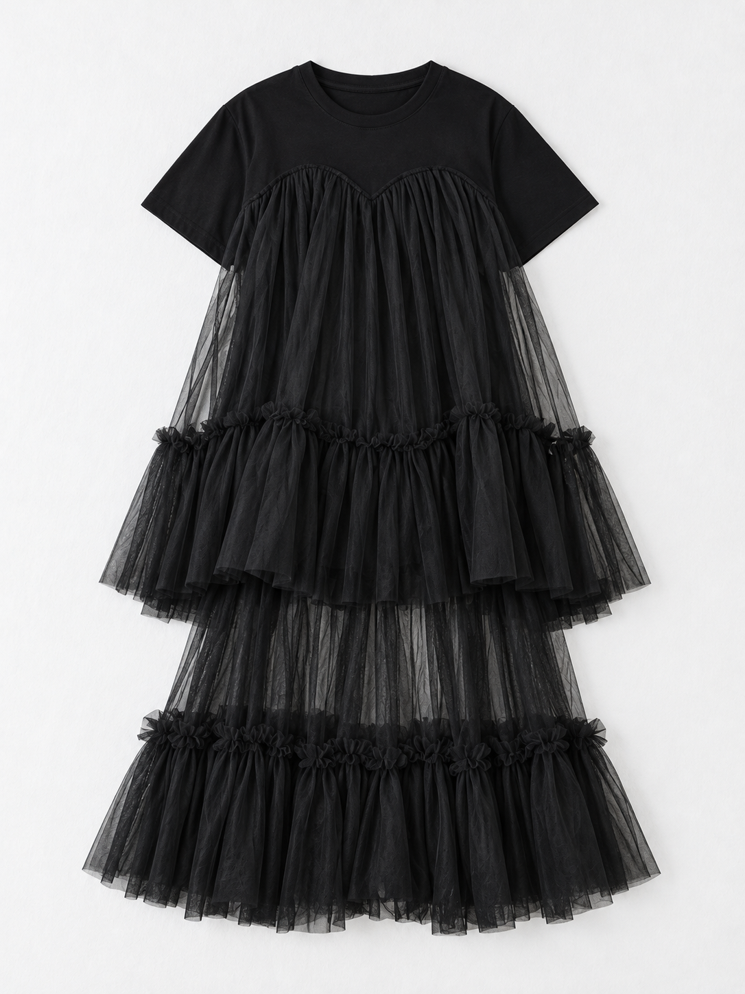 Tiered Mesh T-Shirt Dress · flat-front